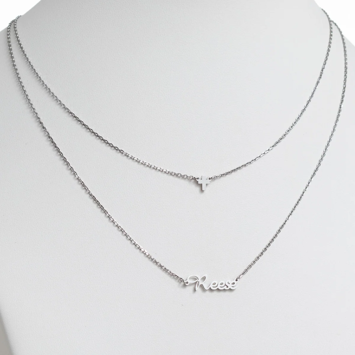 Stainless Steel Mini Name and Cross Layered Double Necklace - Image 4