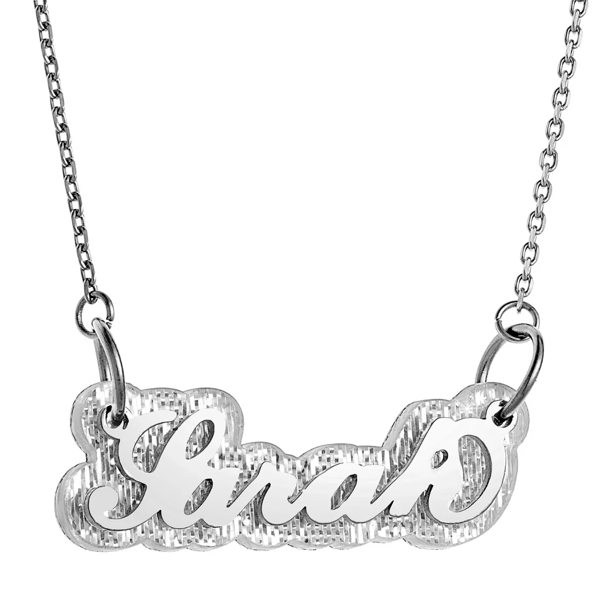 Stainless Steel Name on Clear Glitter Plaque Necklace - Image 3