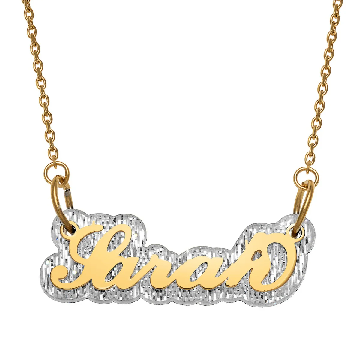 Stainless Steel Name on Clear Glitter Plaque Necklace - Image 5