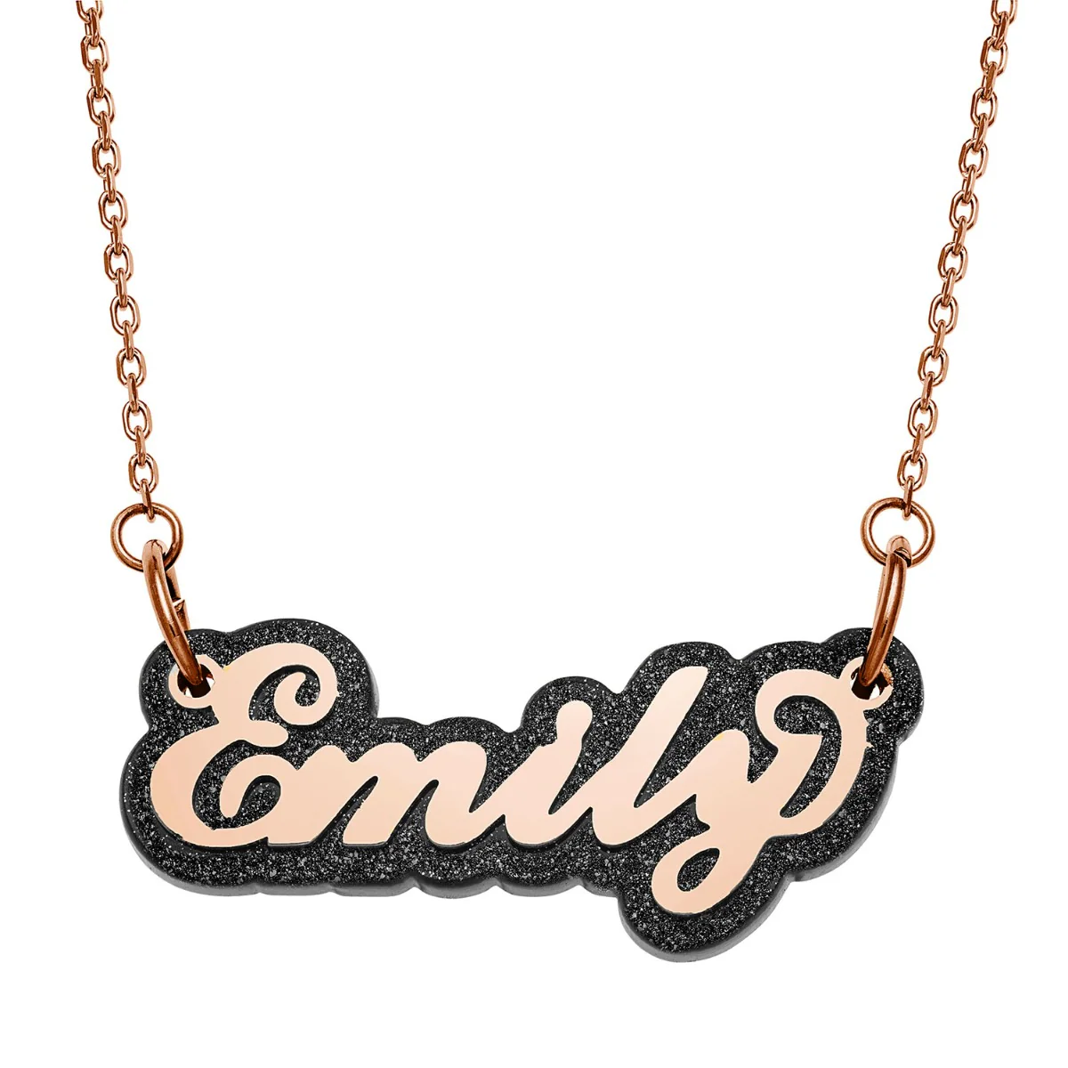Stainless Steel Name On Glittery Black Plaque Necklace - Image 6