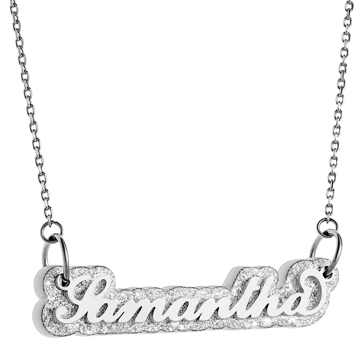 Stainless Steel Name on Silver Glittery Plaque Necklace - Image 3