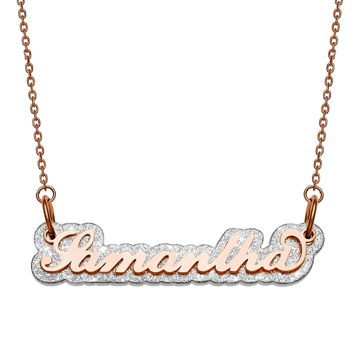 Stainless Steel Name on Silver Glittery Plaque Necklace - Image 5