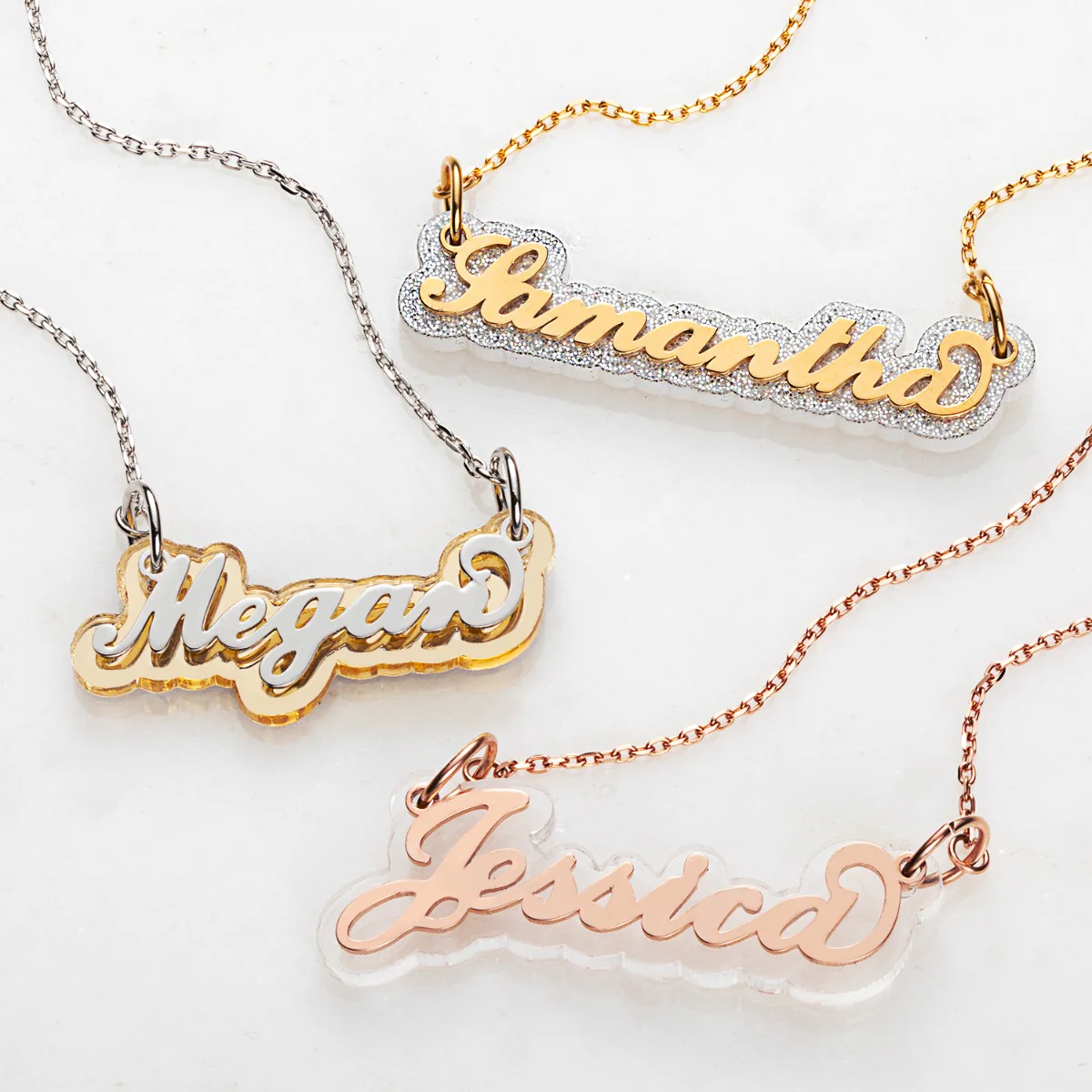 Stainless Steel Name on Silver Glittery Plaque Necklace - Image 6