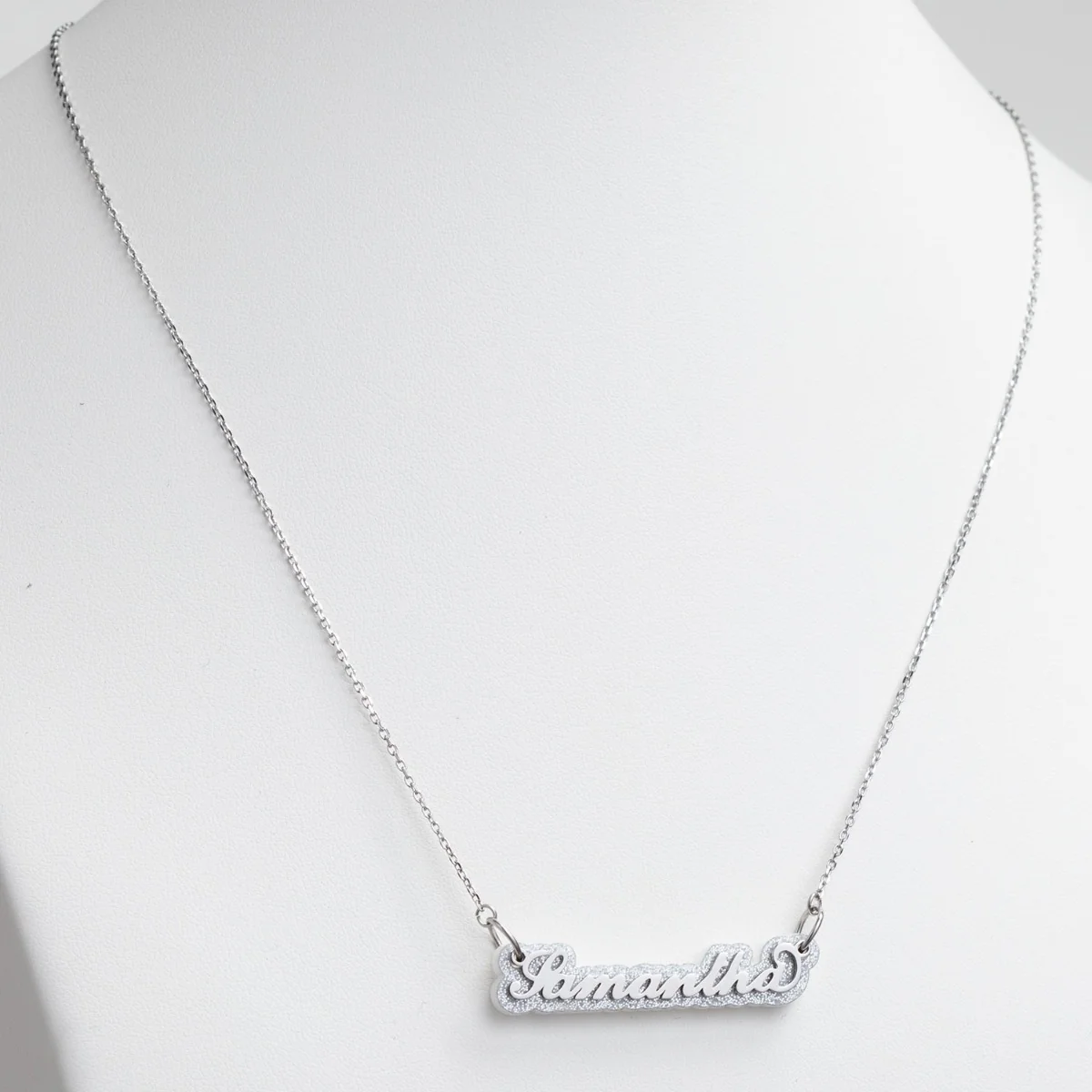 Stainless Steel Name on Silver Glittery Plaque Necklace - Image 7