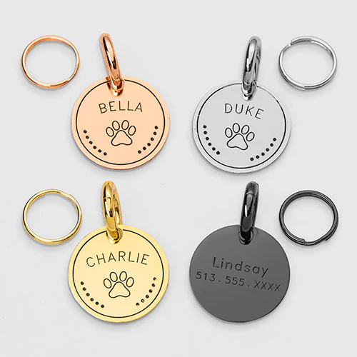 Stainless Steel Personalized Engraved Disc with Paw-Print Pet Tag - Image 5