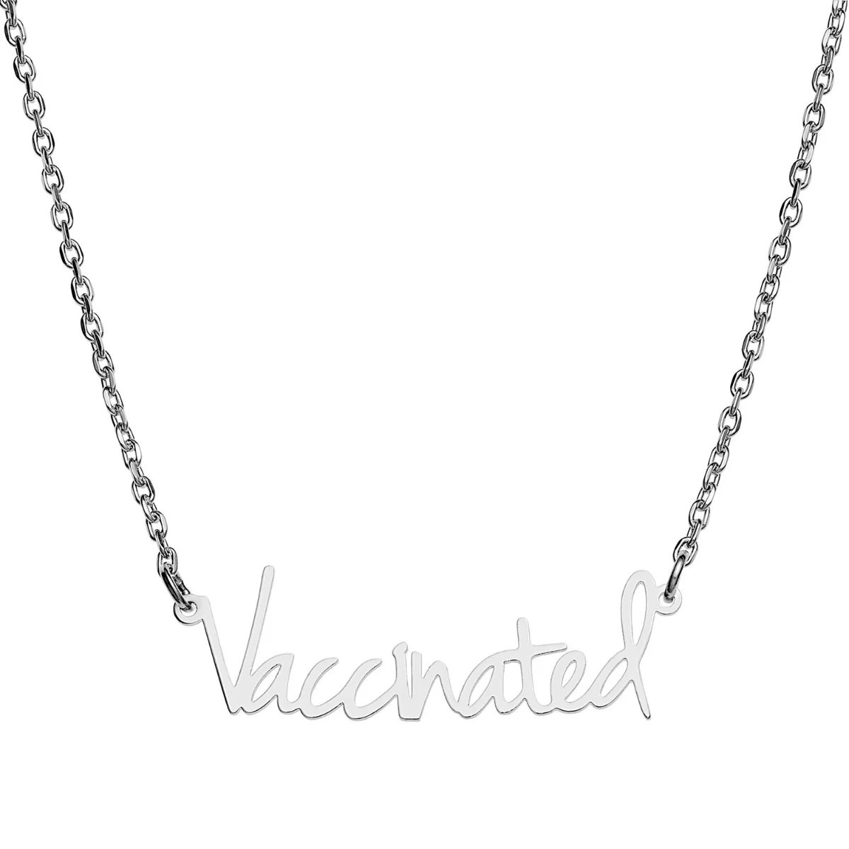 Stainless Steel Petite Fancy Script Vaccinated Necklace - Image 3