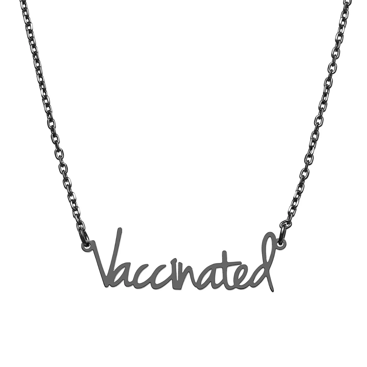 Stainless Steel Petite Fancy Script Vaccinated Necklace - Image 8
