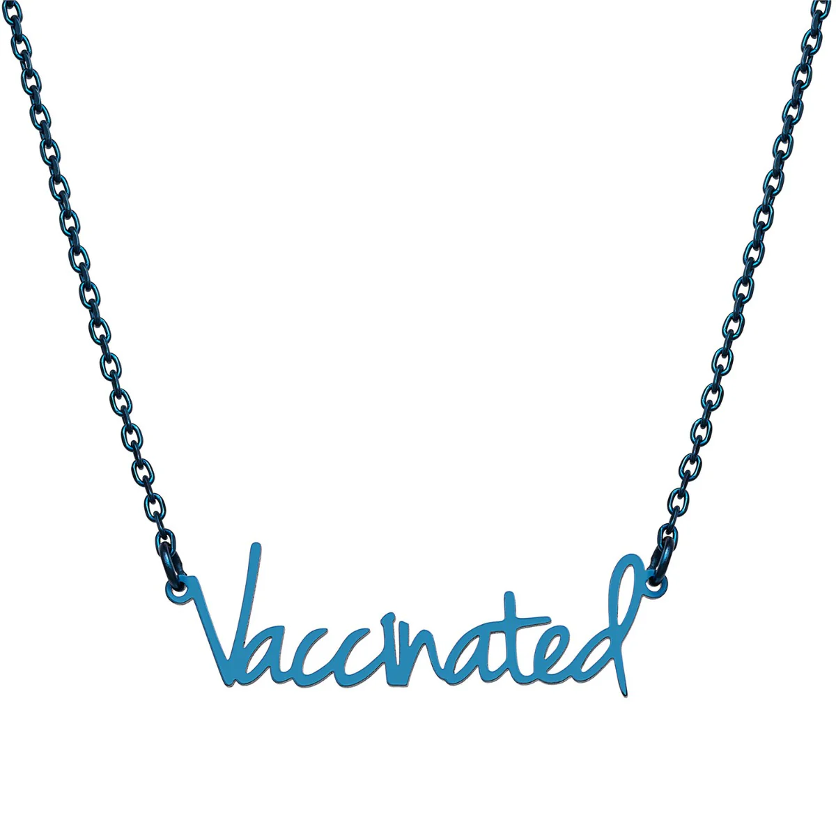 Stainless Steel Petite Fancy Script Vaccinated Necklace - Image 9