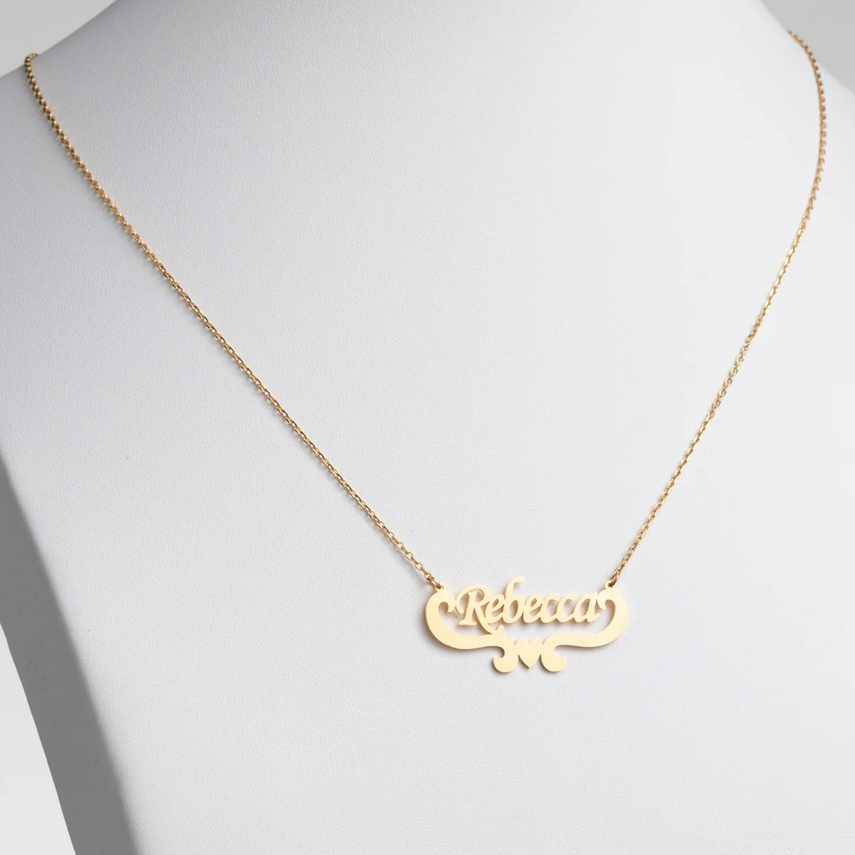 Stainless Steel Script Name with Heart Scroll Necklace - Image 4