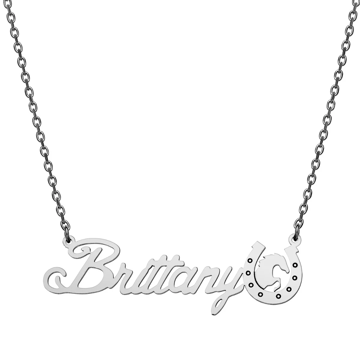 Stainless Steel Script Name with Horseshoe Necklace - Image 2
