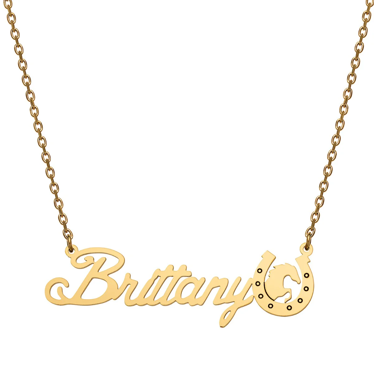 Stainless Steel Script Name with Horseshoe Necklace - Image 3