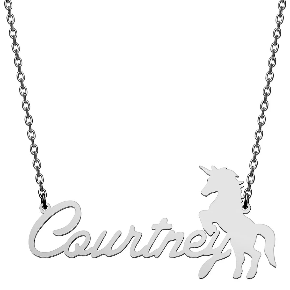 Stainless Steel Script Name with Unicorn Necklace - Image 2