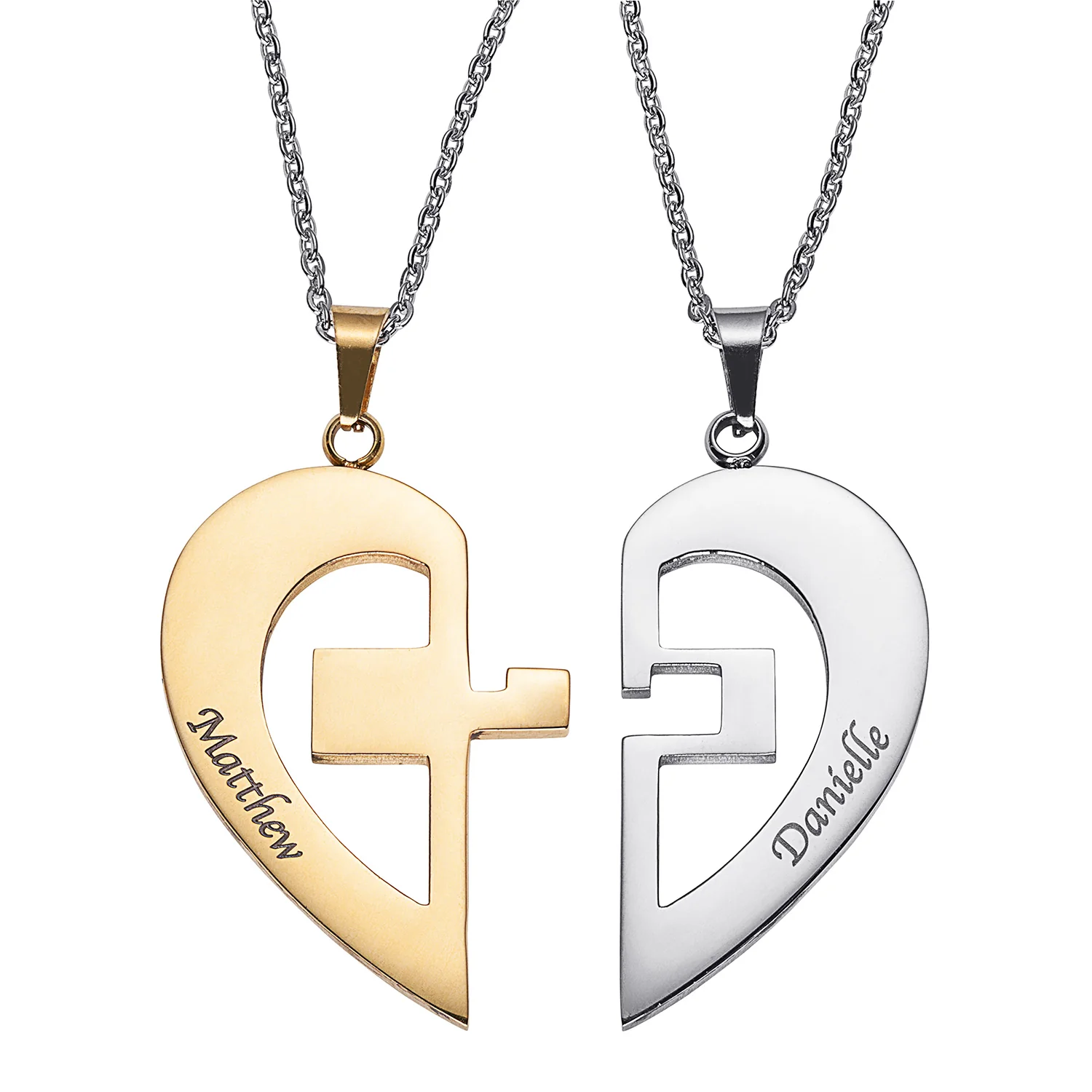 Stainless Steel Two-Tone 2 Piece Shareable Heart Cross Pendant - Image 2