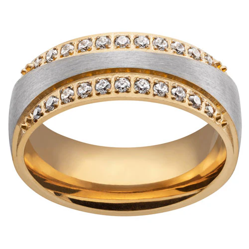 Stainless Steel Two-Tone CZ Accent Band Ring