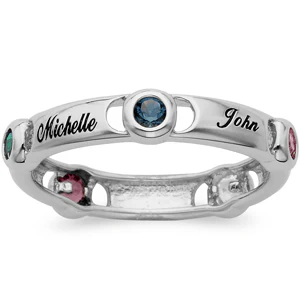 Sterling Family Name & Bezel-Set Birthstone Band
