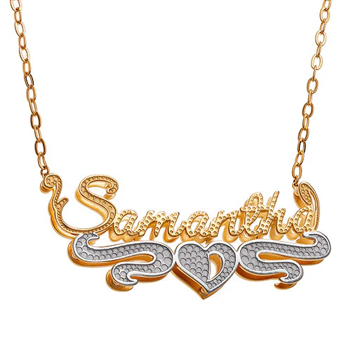 Personalized Sterling Silver 2 Tone Double Nameplate Beaded Necklace