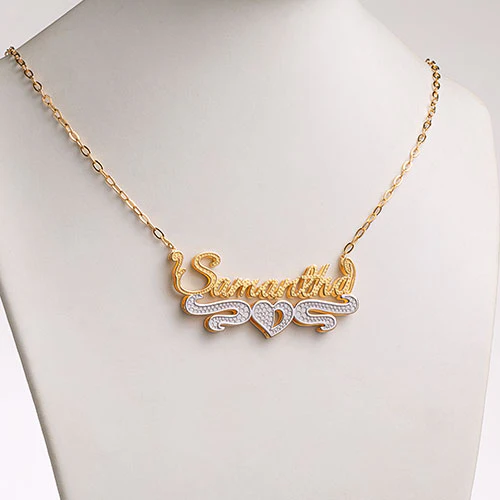 Personalized Sterling Silver 2 Tone Double Nameplate Beaded Necklace - Image 3