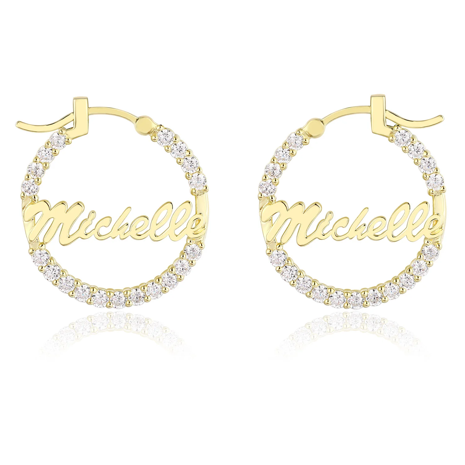 Sterling Silver 22mm CZ Hoop with Script Name Earring