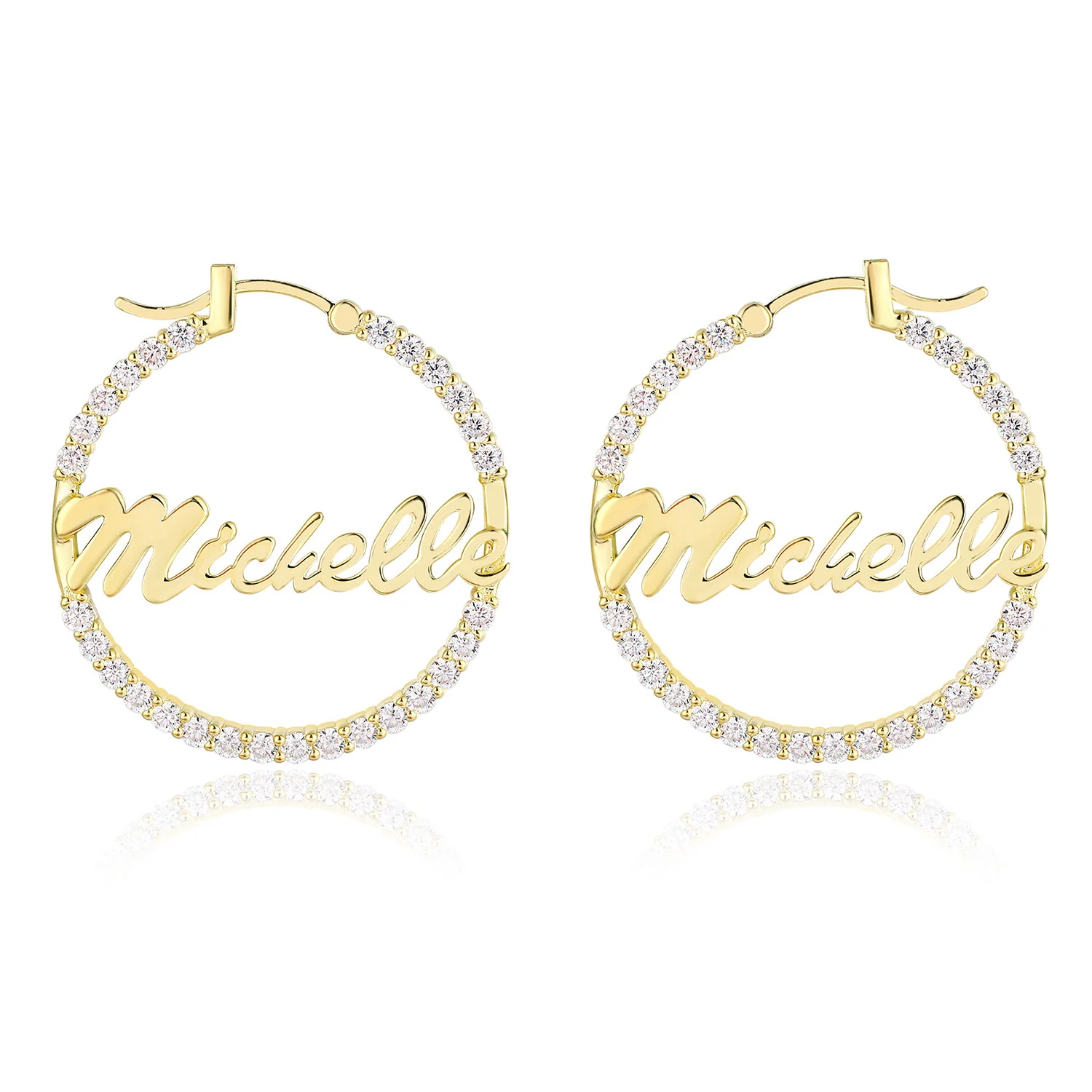 Sterling Silver 29mm CZ Hoop with Script Name Earring