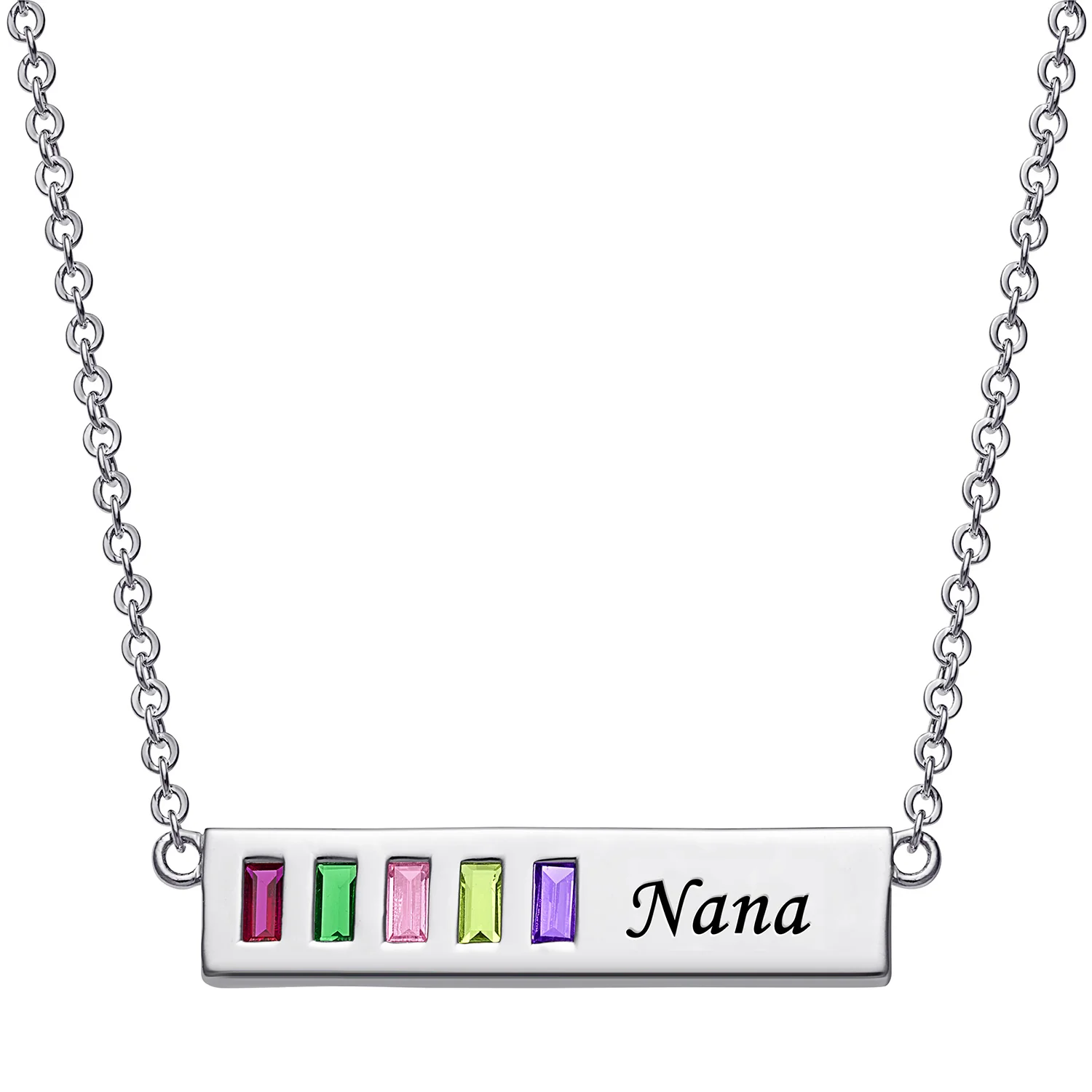 Sterling Silver Baguette Birthstone Nana Bar Pendant