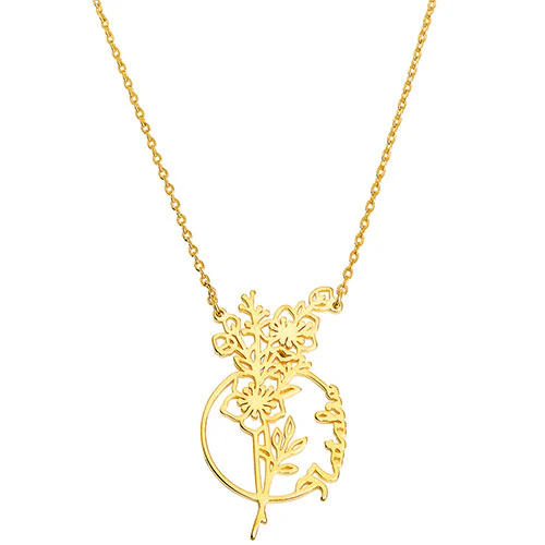 Sterling Silver Birthmonth Flower and Name Circle Necklace - Image 4