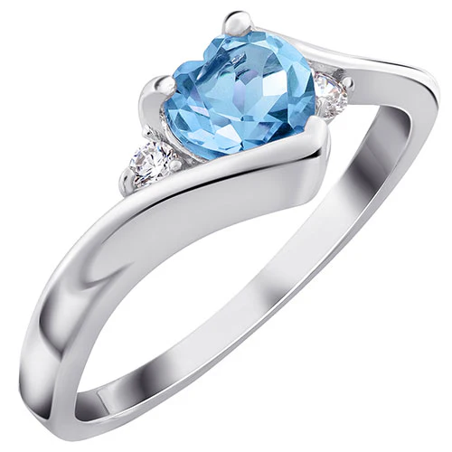 Sterling Silver Birthstone Heart Ring with CZ Accents - Image 2