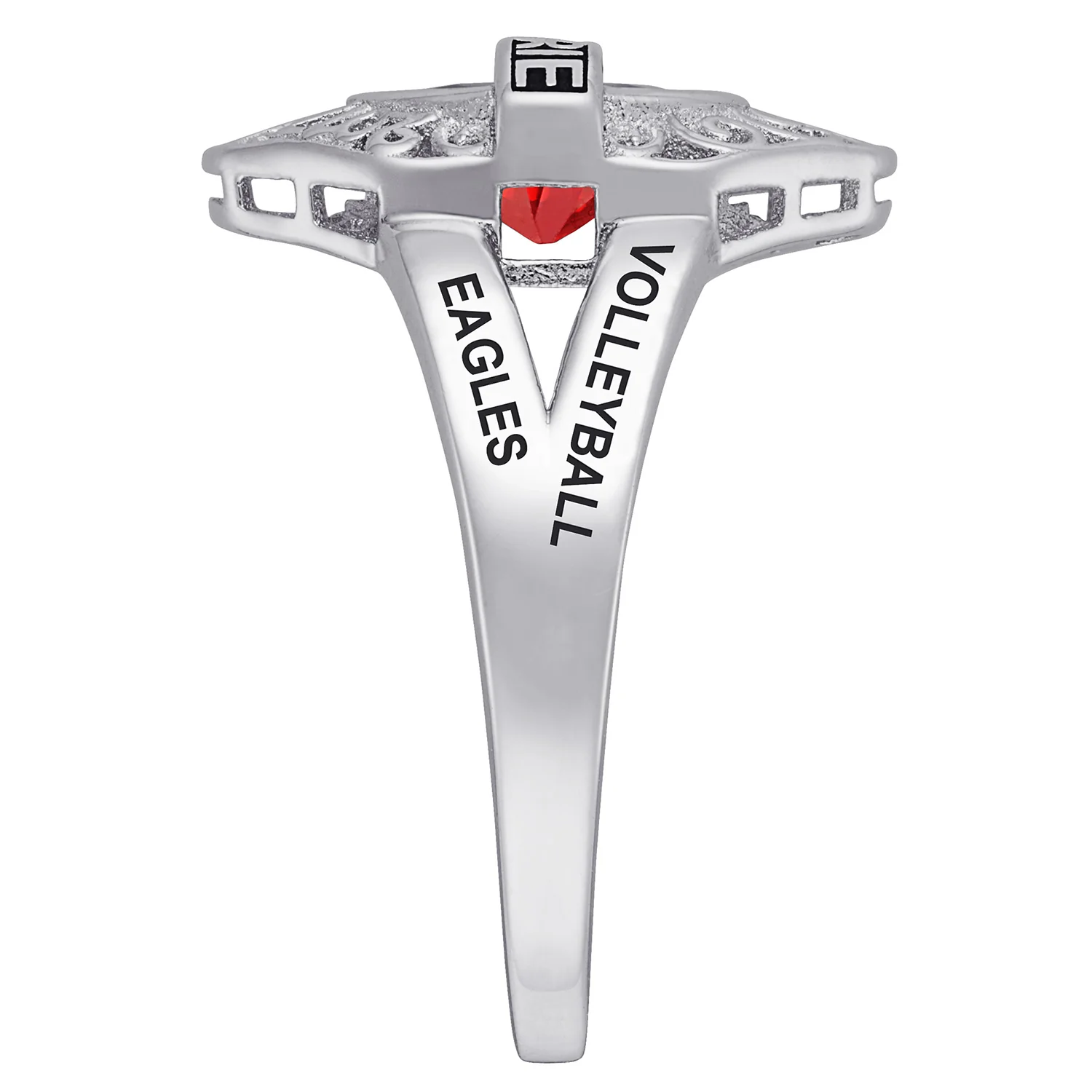 Sterling Silver Bridged Name Birthstone Class Ring with Filigree Hidden Year - Image 3