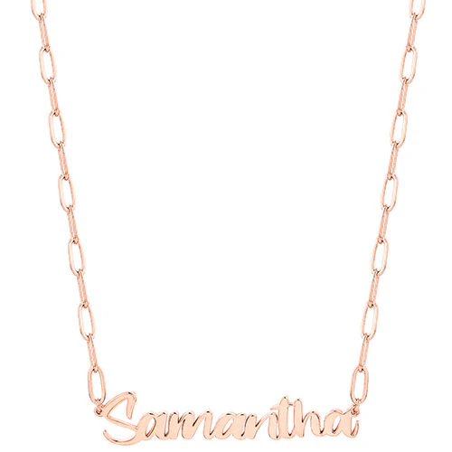 Sterling Silver Brush Script Name Paper Clip Chain Necklace - Image 6