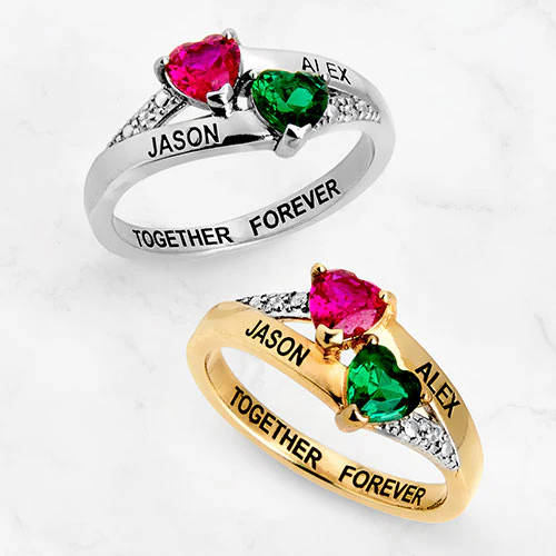 Sterling Silver Couple's Birthstone Heart Diamond Accent Ring - Image 4