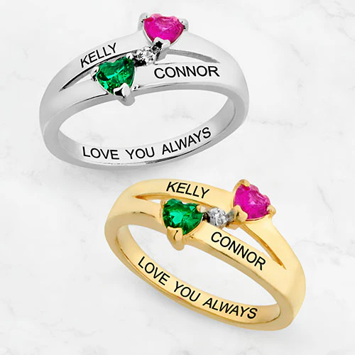 Sterling Silver Couple's Birthstone Heart Diamond Accent Ring - Image 4