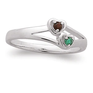 Sterling Silver Couple's Birthstone Heart Ring - Image 2