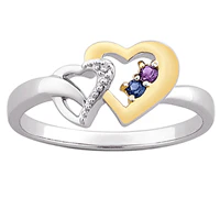 Sterling Silver Couples Birthstone Two-tone Heart Ring with Genuine Diamond