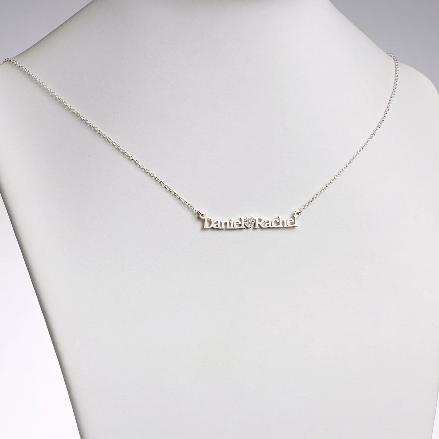 Sterling Silver Couples Name and Pave CZ Heart Necklace - Image 2