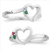 Sterling Silver Couple's Name & Birthstone Heart Ring