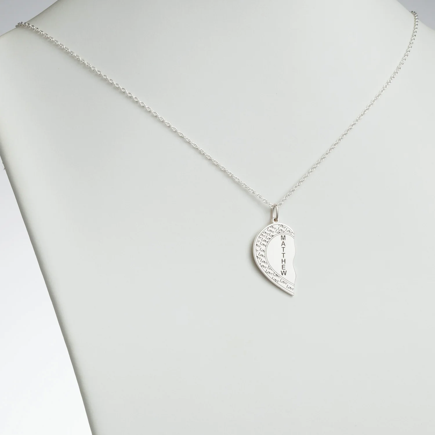 Sterling Silver Couples Name Shareable Heart Necklace - Image 3