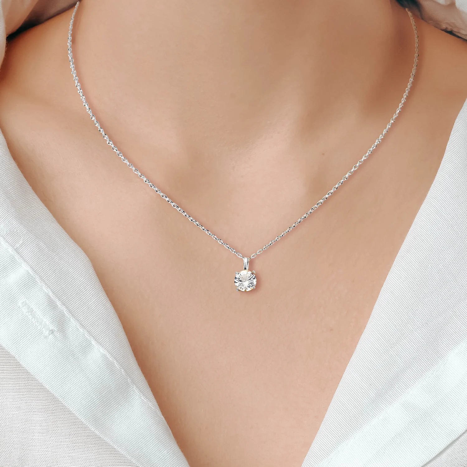 Sterling Silver Created White Sapphire Necklace - Image 3