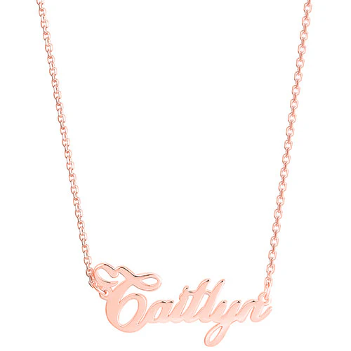 Sterling Silver Cursive Name with Heart Plaque Necklace - Image 4