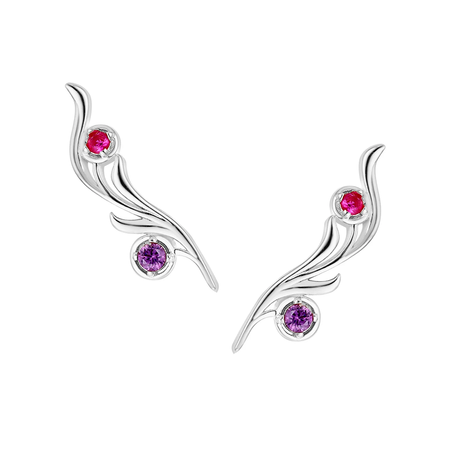 Sterling Silver Double Birthstone Vine Crawler Earrings - Image 2