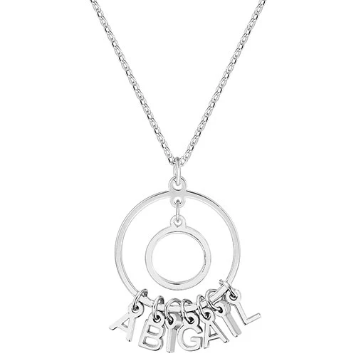 Sterling Silver Double Circle Danity Name Pendant Necklace - Image 2