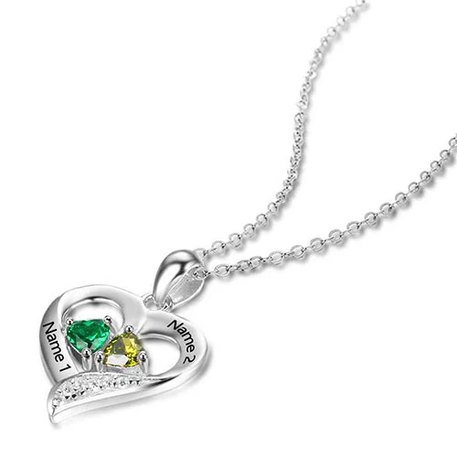 Sterling Silver Double Heart Birthstone with CZ Necklace - Image 2