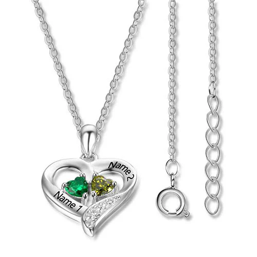Sterling Silver Double Heart Birthstone with CZ Necklace - Image 3