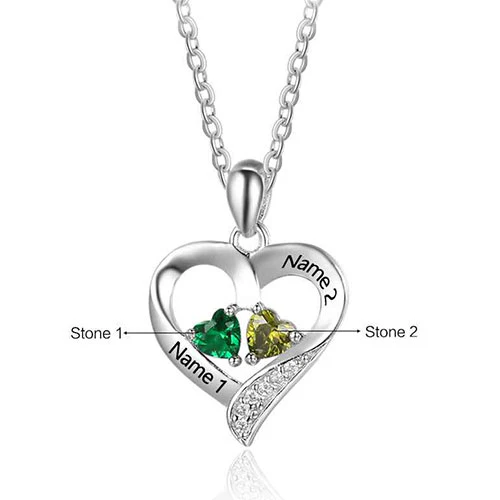 Sterling Silver Double Heart Birthstone with CZ Necklace - Image 4