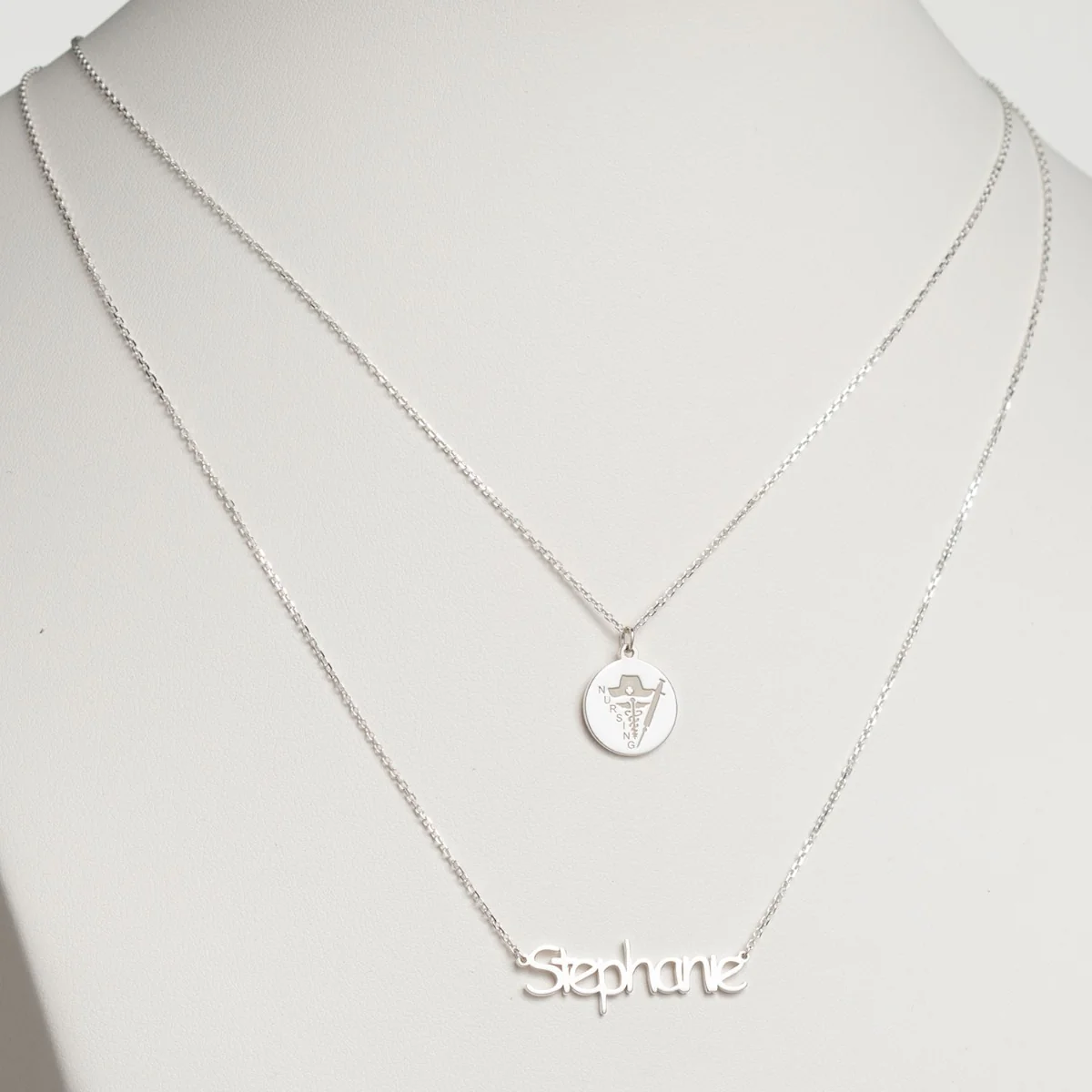 Sterling Silver Double Layered Name and Occupation Necklace - Image 5