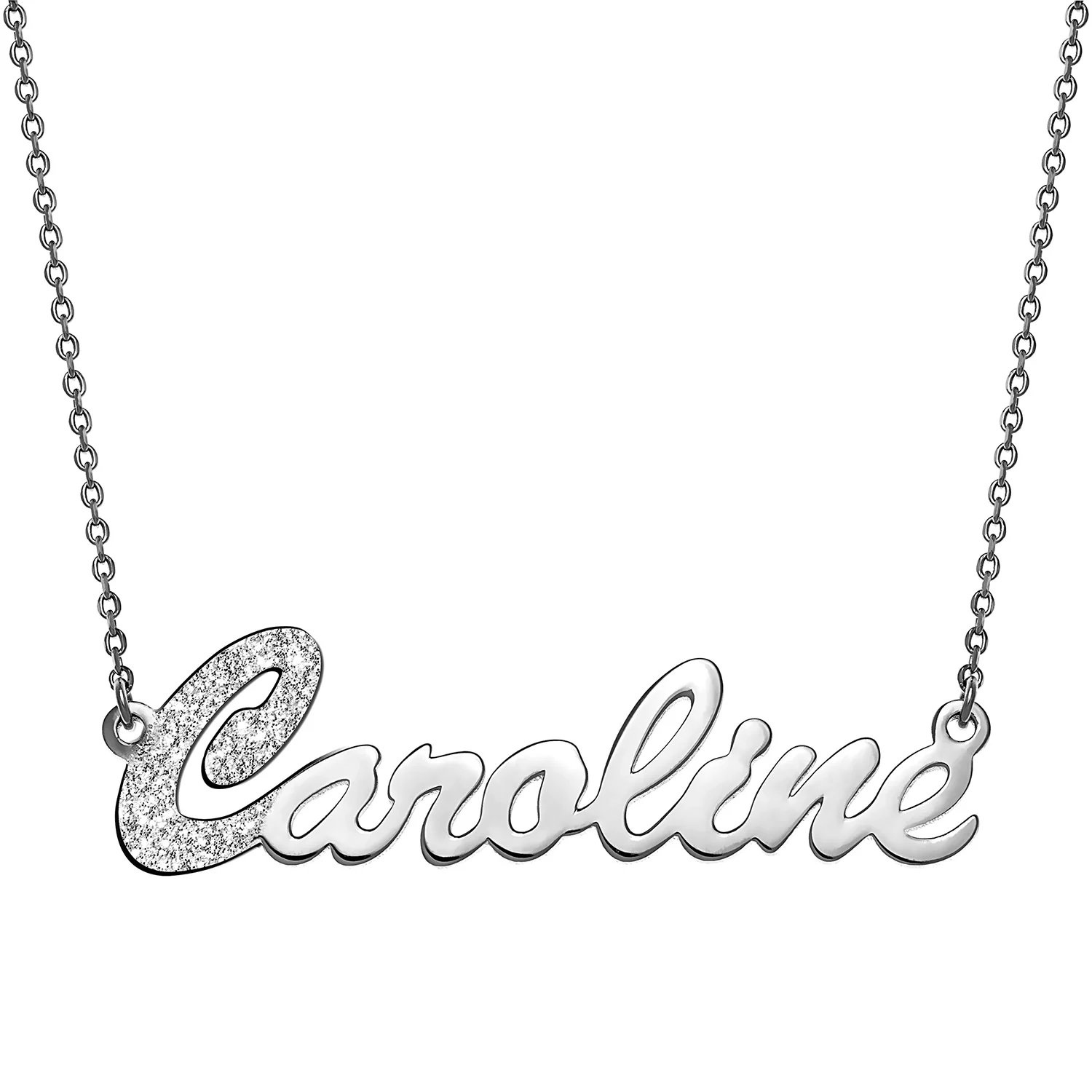 Sterling Silver Dual Finish Script Name Necklace