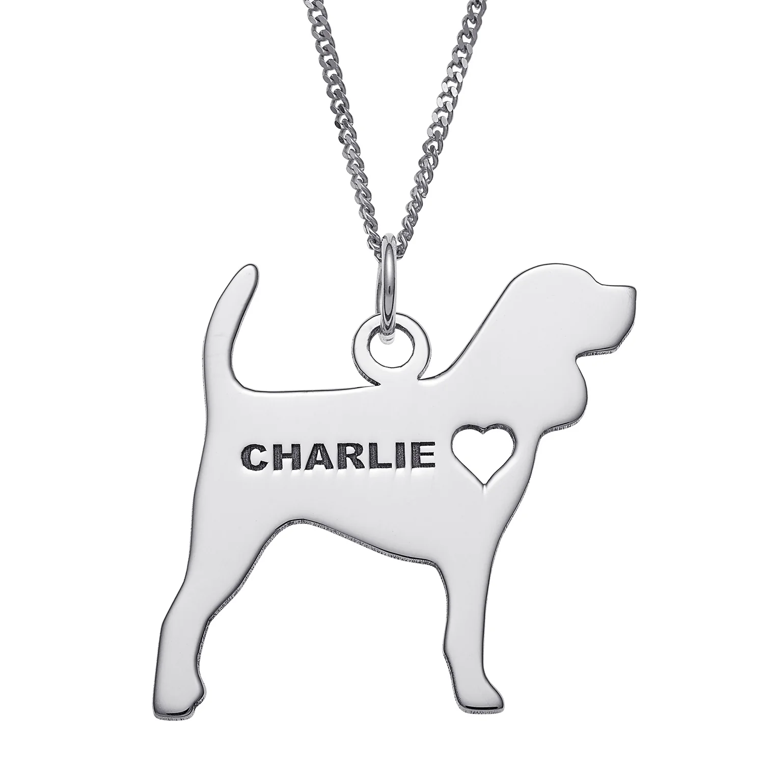 Sterling Silver Engravable Beagle Dog Necklace