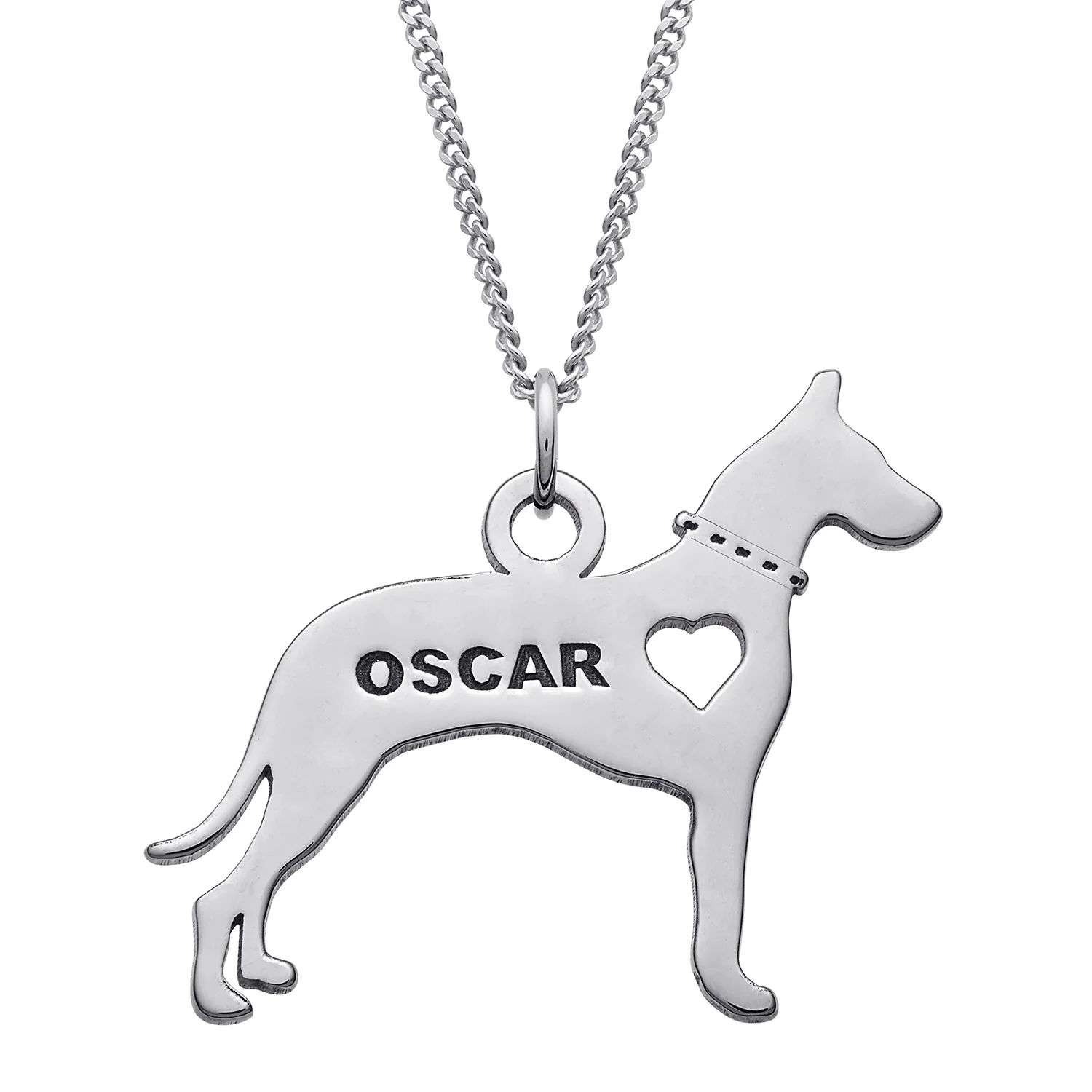Sterling Silver Engravable Great Dane Dog Necklace