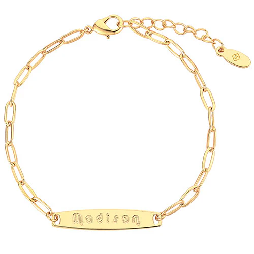 Sterling Silver Engraved Bar Paper Clip Chain Bracelet - Image 4