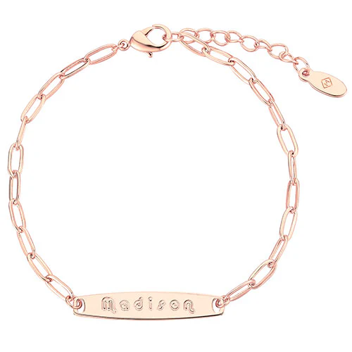 Sterling Silver Engraved Bar Paper Clip Chain Bracelet - Image 6