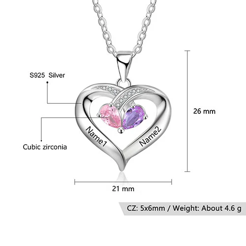 Sterling Silver Engraved Birthstone and CZ Heart Necklace - Image 4