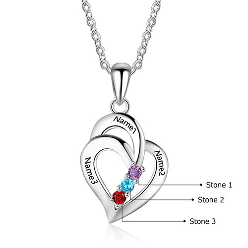 Sterling Silver Engraved Birthstone Double Heart Necklace - Image 2